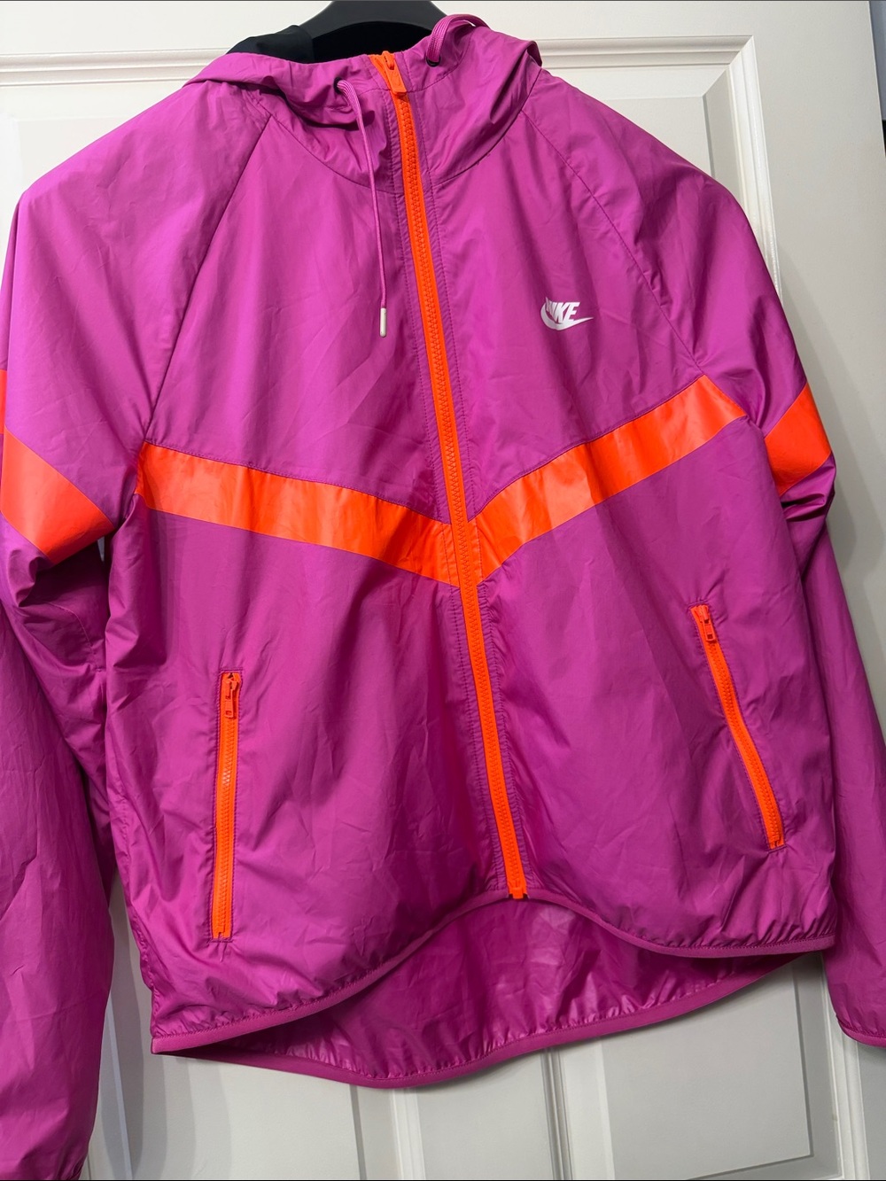 Nike Hooded Windbreaker in Fuchsia with Orange Accents